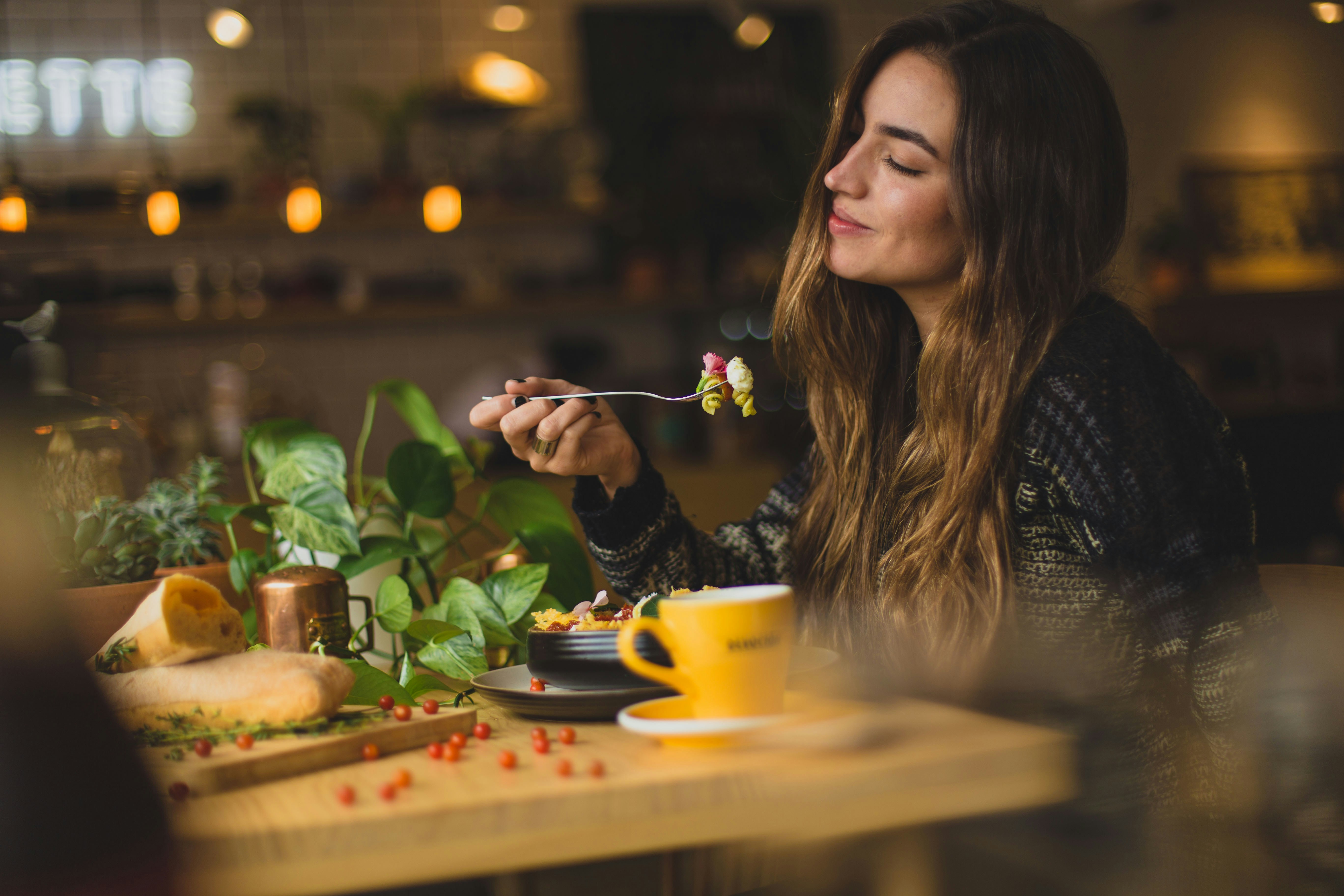 Guest enjoying a meal in restaurant
